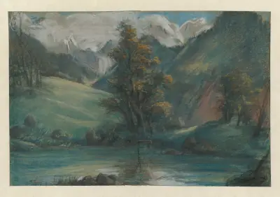 Vue du lac de Challes et du Mont Blanc (View of the Lake of Challes and Mont Blanc) av Elisabeth Louise Vigée Le Brun