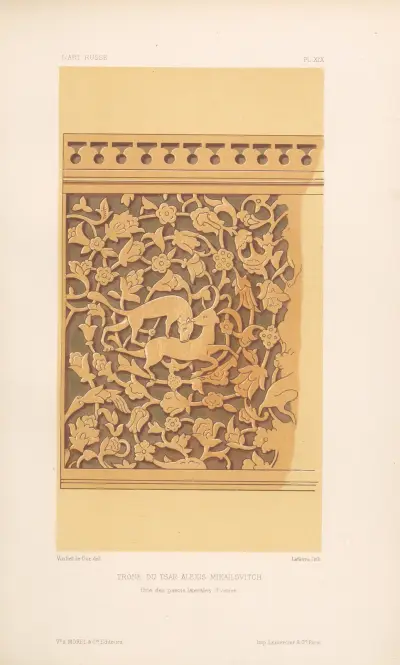 Trône du tsar Alexis Mikaïlovitch. — Une des parois latérales d’ivoire av Eugène-Emmanuel Viollet-le-Duc