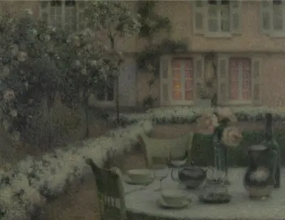 Stůl v bílé zahradě v Gerberoy, Henri Le Sidaner