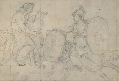 Minerva představuje Apollónovi dva portréty, Eustache Le Sueur