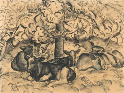 Ovocný sad s telaty, Leo Gestel