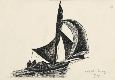 Návrh knižní ilustrace pro Alexander Cohens Van Anarchie tot Monarchie; Plachetnice, Leo Gestel