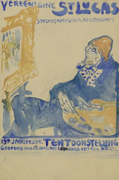 Ontwerp voor het affiche van de 19e jaarlijkse Tentoonstelling van Vereening St. Lukas in het Stedelijk Museum te Amsterdam av Leo Gestel
