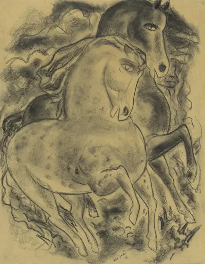 Schetsblad met twee paarden av Leo Gestel
