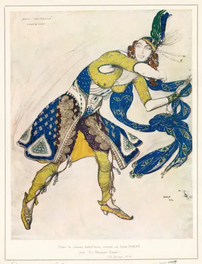 Indo-persisches Kostümentwurf für 'La Marquise Casati' von Léon Bakst