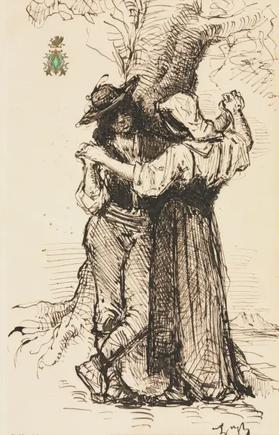 Couple Courting by a Tree av Léon Bonnat