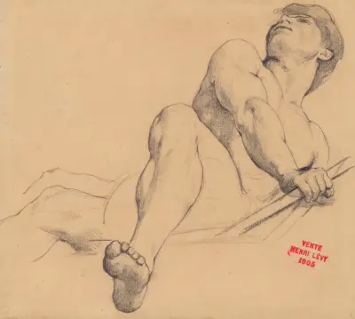 Studie ležícího mladého muže, levá noha vpředu, Henri Leopold Lévy