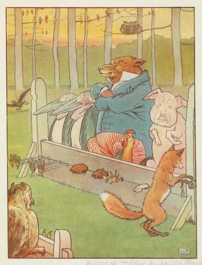 Animals locked in the stocks. av Leonard Leslie Brooke