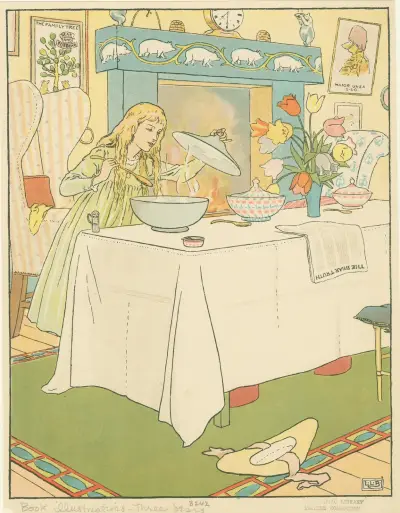 Goldilocks tastes the porridge av Leonard Leslie Brooke