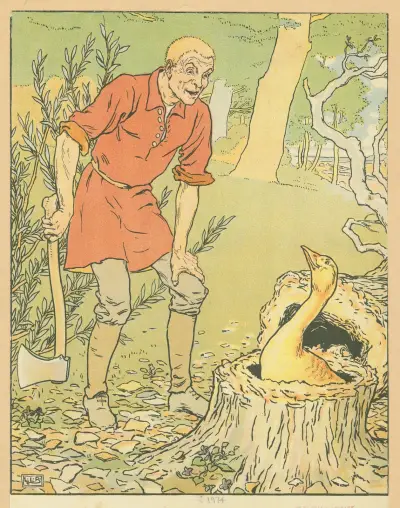 Simpleton discovers the golden goose. av Leonard Leslie Brooke