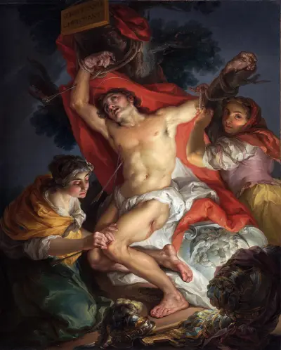 Saint Sebastian Tended by Saint Irene av Vicente López Portaña
