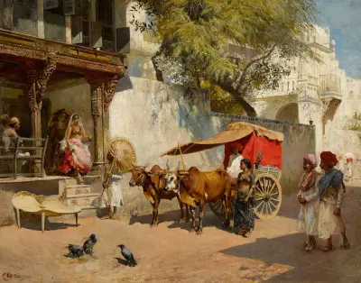 Nautch girls and bullock gharry, ahmedabad (gujarat state, india) av Edwin Lord Weeks