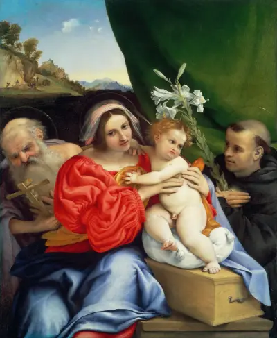Virgin and Child with Saints Jerome and Nicholas of Tolentino von Lorenzo Lotto