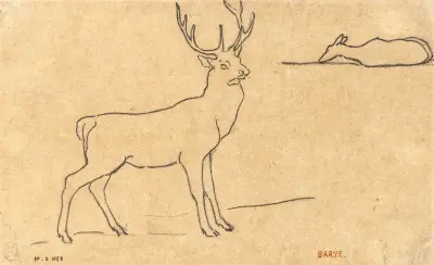 Cerf debout à droite av Antoine-Louis Barye