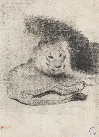Etude de lion couché av Antoine-Louis Barye