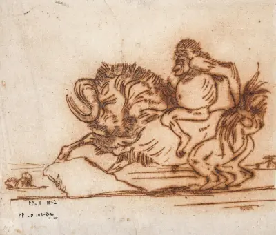 Orang-Outan sur un gnou av Antoine-Louis Barye