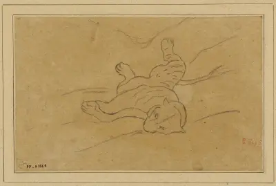 Panthère couchée de face av Antoine-Louis Barye