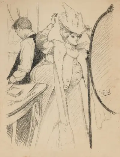Couple dans un intérieur – nr 1 av Fernand Louis Gottlob