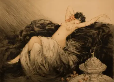 Nude with Black Fur, Louis Icart