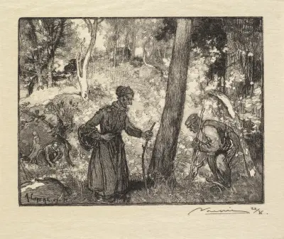 Pilzsammler am Rocher Bernard von Auguste Louis Lepère