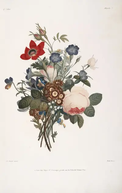 Bouquet de Roses, Anémones, Pensées, Nêles, Auricules, Jonquilles, et Muguet av Jean Louis Prévost