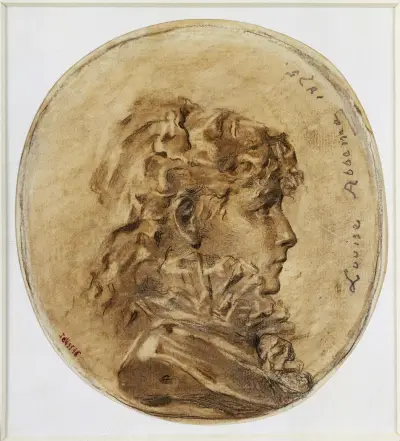 Portrait de Sarah Bernhardt, en médaillon, profil à droite, 1875., Louise Abbéma