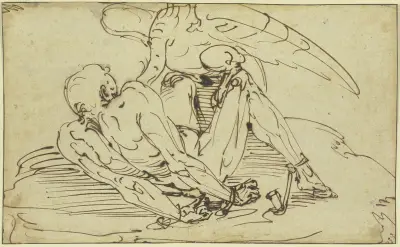 Der an den Felsen geschmiedete Prometheus mit dem Adler av Luca Cambiaso