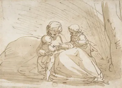 Madonna and Child with the Infant Saint John av Luca Cambiaso