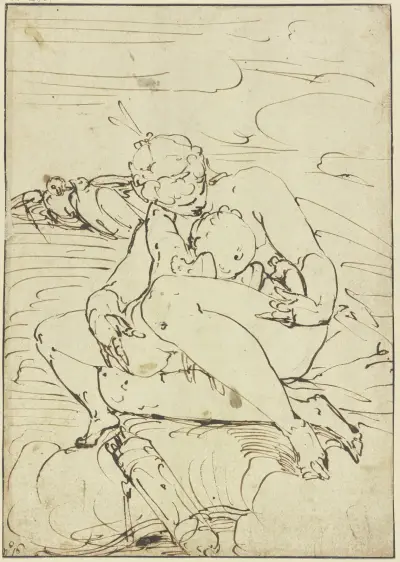 Venus caressing Cupid av Luca Cambiaso