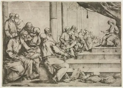 The Young Christ Teaching in the Temple av Luca Giordano