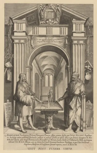 Double portrait of Albrecht Dürer in a hall of fame av Lucas Kilian