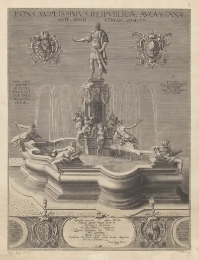 Fountain with statue of Emperor Rudolf II of Habsburg as Caesar av Lucas Kilian