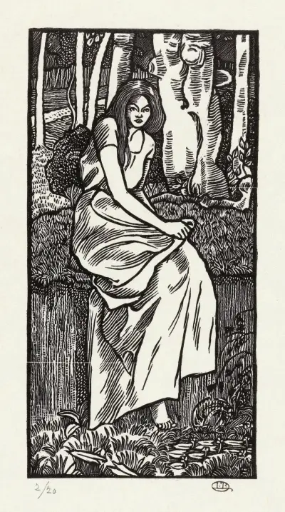 Vrouw in een bos von Lucien Pissarro