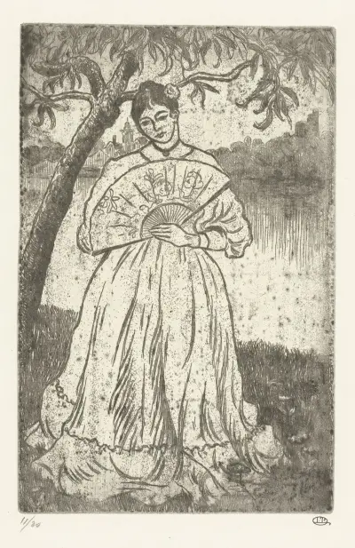 Vrouw met waaier von Lucien Pissarro