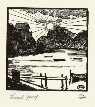 Zonsopgang boven een meer von Lucien Pissarro