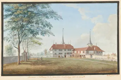 Nouveau Chatteaux de la Baronie de Belpp. Coté du Levant av Johann Ludwig Aberli