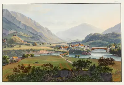 Réunion du Rhin antérieur et du Rhin postérieur a Reichenau av Johann Ludwig Bleuler