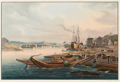 Vue de Rudesheim et du Joanisberg prise de Bingen av Johann Ludwig Bleuler