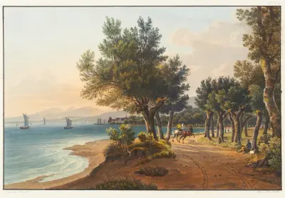 Vue prise entre Arbon et Horn vers Roschach au port du lac de Constance av Johann Ludwig Bleuler