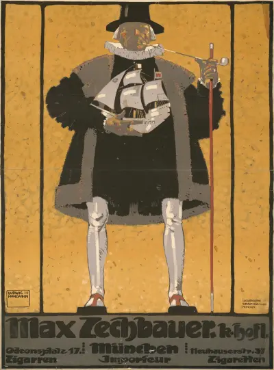 Max Zechbauer München. Zigarren und Zigaretten, Ludwig Hohlwein