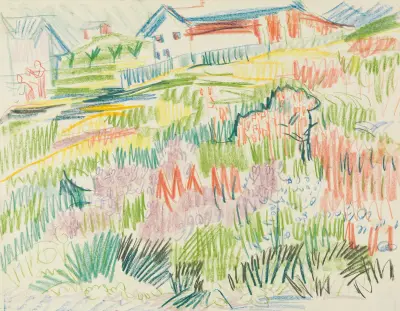 Blumenwiese mit Häusern av Ernst Ludwig Kirchner