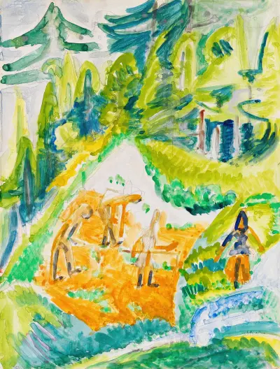 Davoslandskap med bergbönder av Ernst Ludwig Kirchner