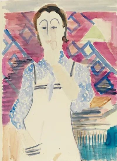 Frau mit Schürze (Erna Kirchner) av Ernst Ludwig Kirchner