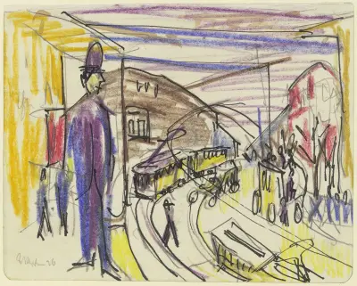 Großstadtstraße mit Trambahnen av Ernst Ludwig Kirchner
