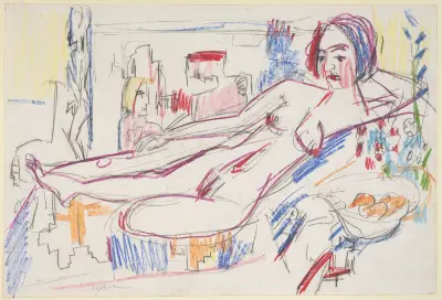 Liegender weiblicher Akt auf einer Ottomane av Ernst Ludwig Kirchner