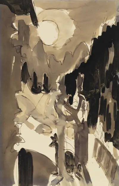 Paar im Mondlicht vor dem Haus av Ernst Ludwig Kirchner