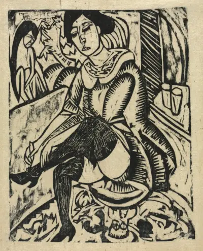 Woman Putting on Her Shoes av Ernst Ludwig Kirchner