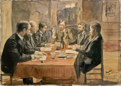 Meeting of the board of the Lucasvereniging in Amsterdam, 1914 av Hendrik Maarten Krabbé