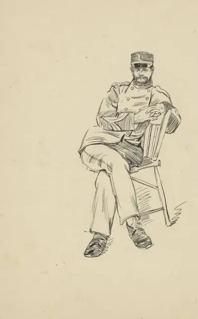 Militair zittend op een stoel, 1898 – nr 1 av Hendrik Maarten Krabbé