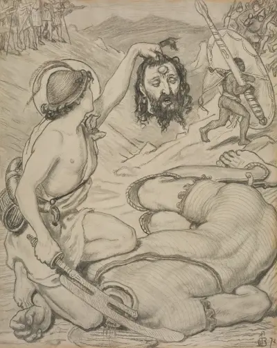 David and Goliath, Cartoon for Stained Glass Window at Jesus College, Cambridge av Ford Madox Brown